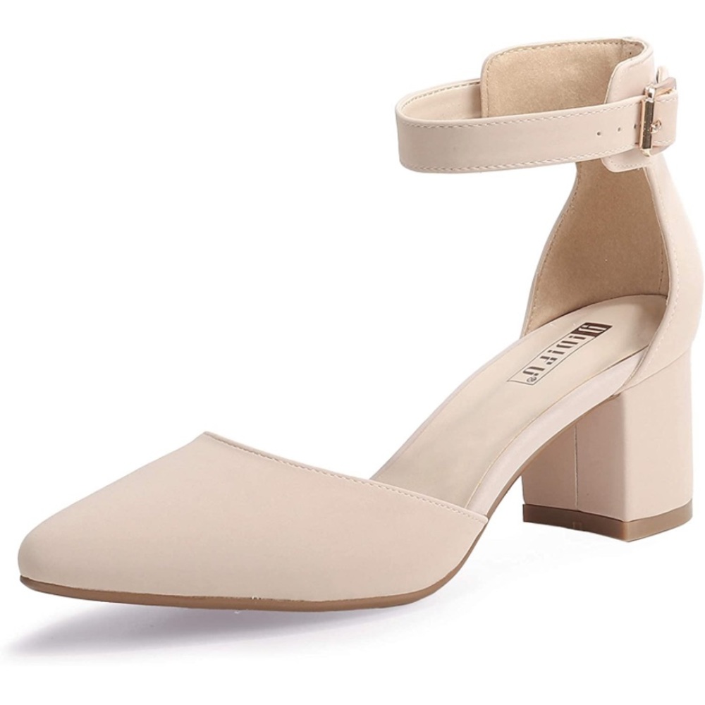 Women's Low Block Closed Toe Bride Cream Shoes